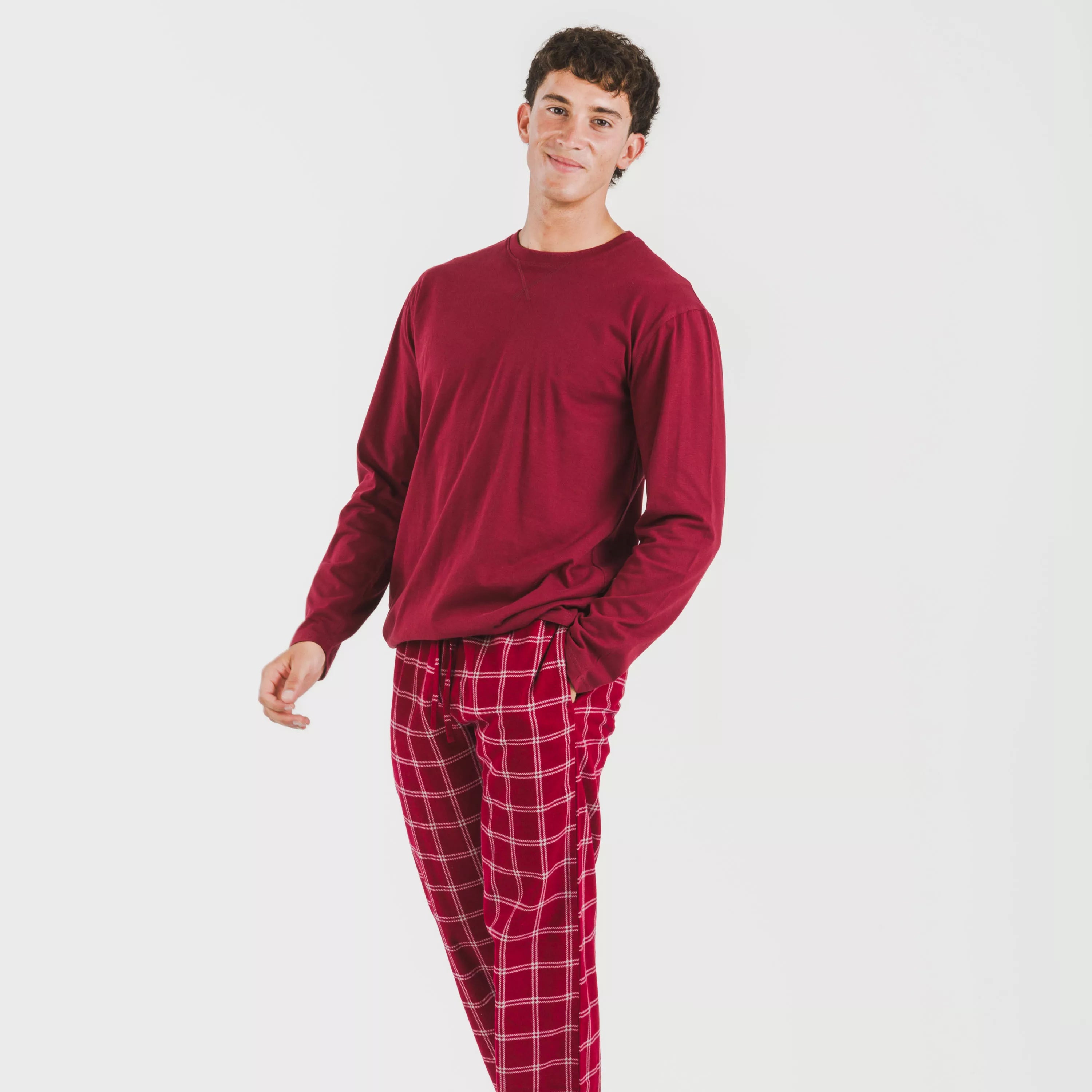 Pijama hombre franela Cuadro Nitari burdeos