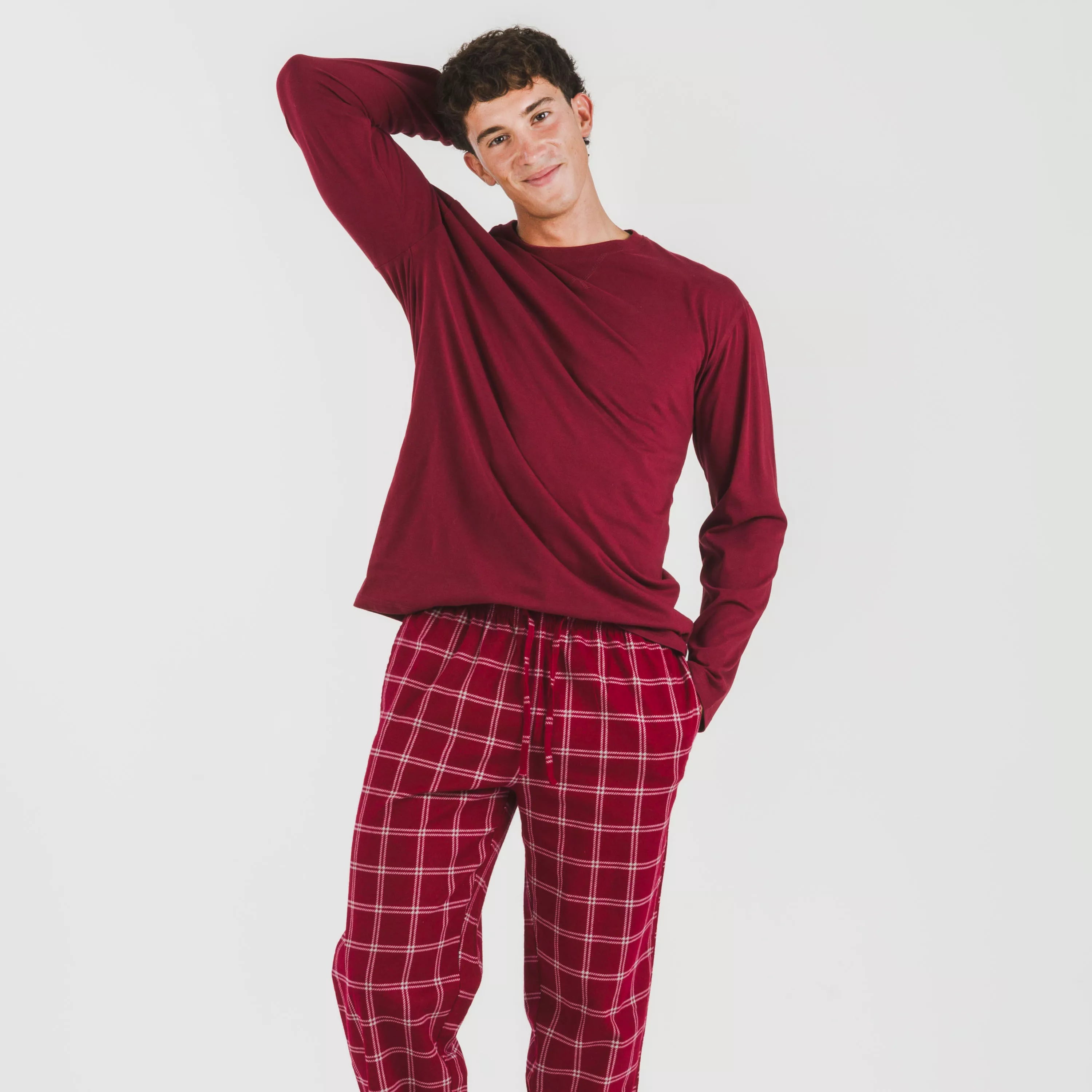 Pijama hombre franela Cuadro Nitari burdeos