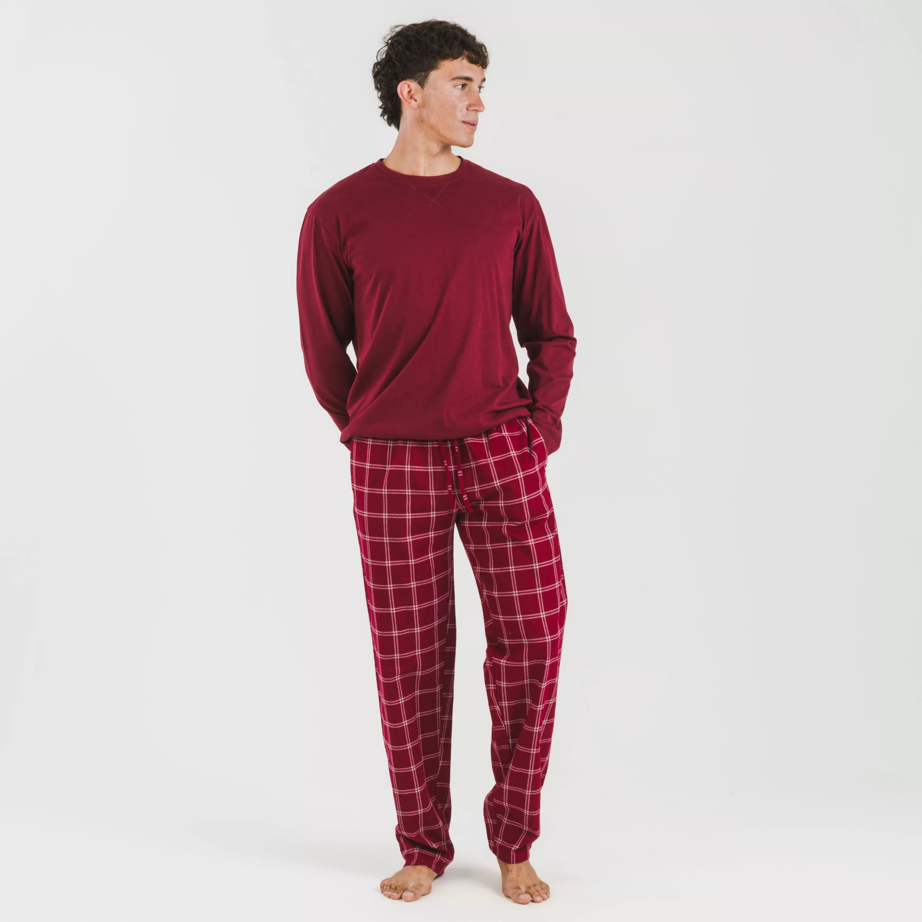 Pijama hombre franela Cuadro Nitari burdeos