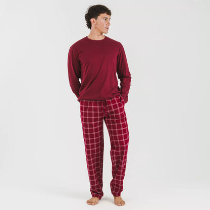 Pijama hombre franela Cuadro Nitari burdeos