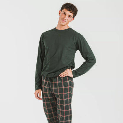 Pijama hombre franela Cuadro Nelby verde caceria