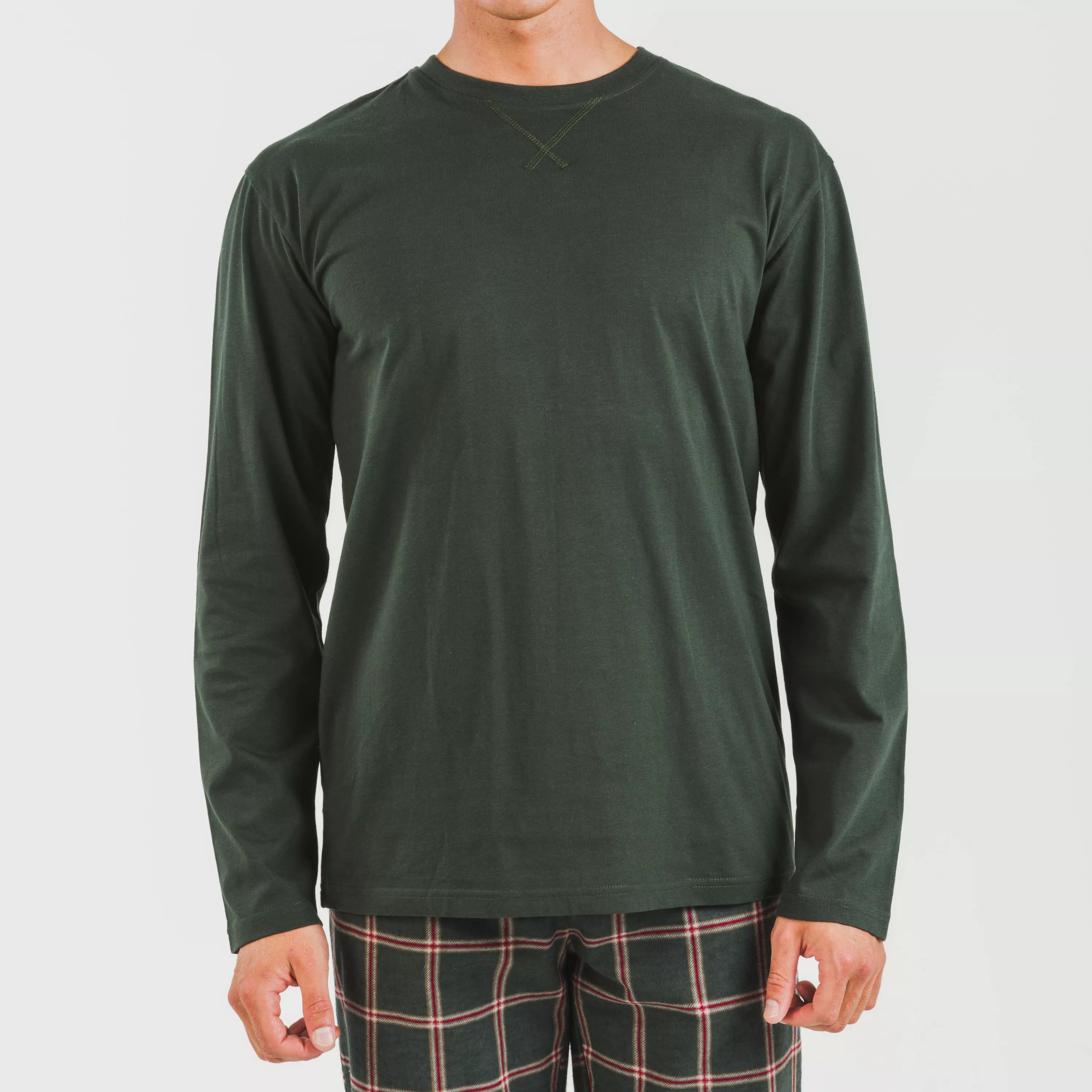 Pijama hombre franela Cuadro Nelby verde caceria