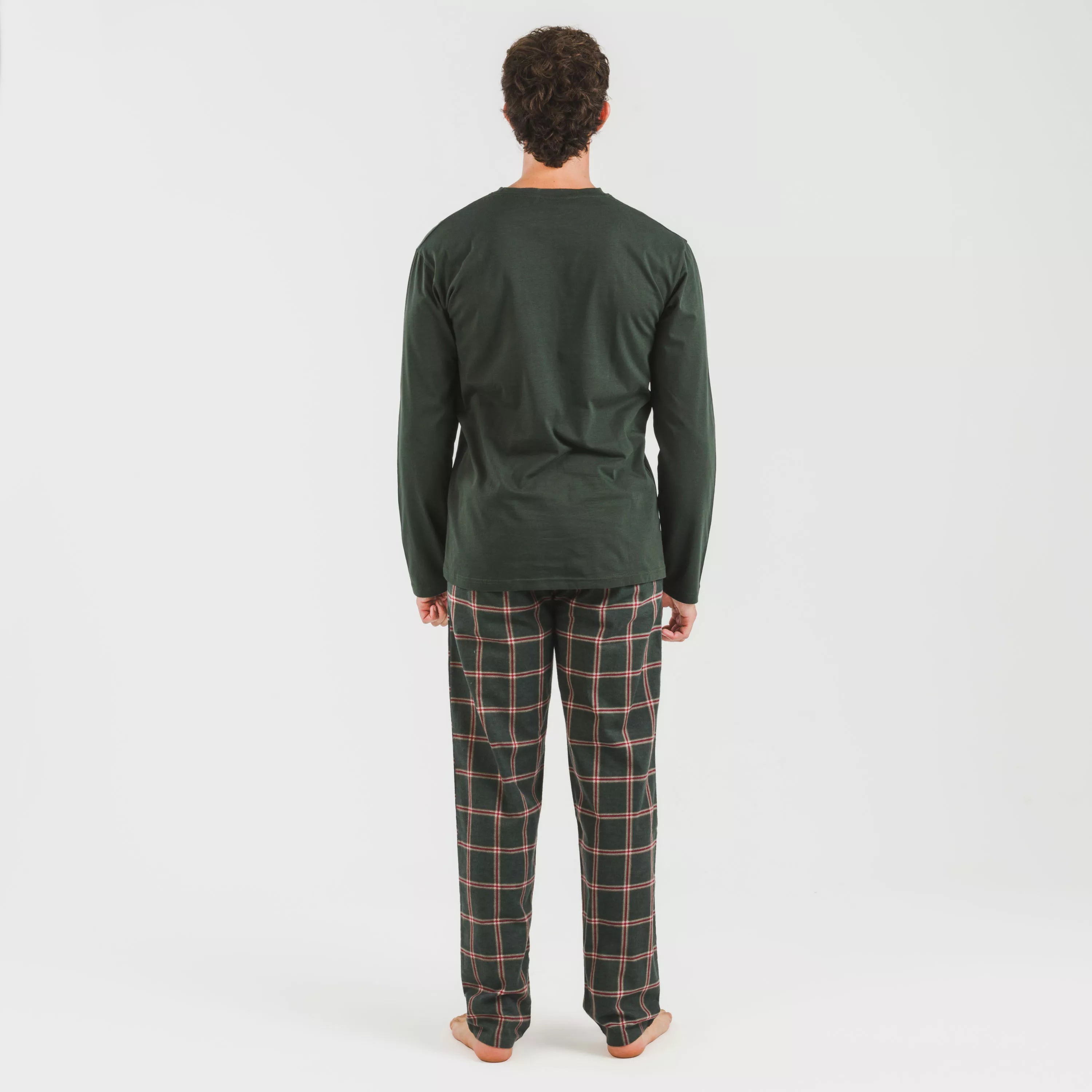 Pijama hombre franela Cuadro Nelby verde caceria