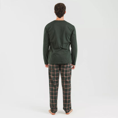 Pijama hombre franela Cuadro Nelby verde caceria