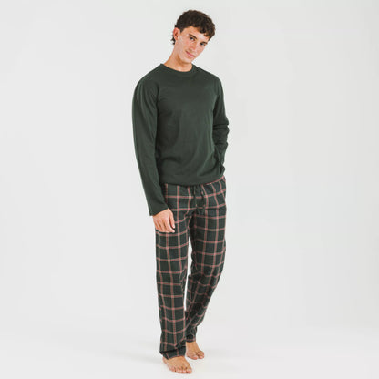 Pijama hombre franela Cuadro Nelby verde caceria