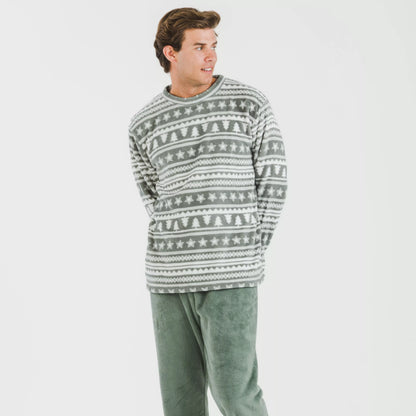 Pijama masculino de lã coral, modelo Theseus Green Hunting