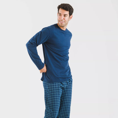 Pijama de flanela masculino, xadrez azul Edesia