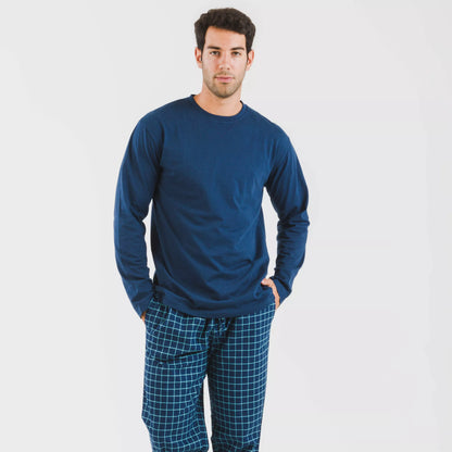 Pijama de flanela masculino, xadrez azul Edesia