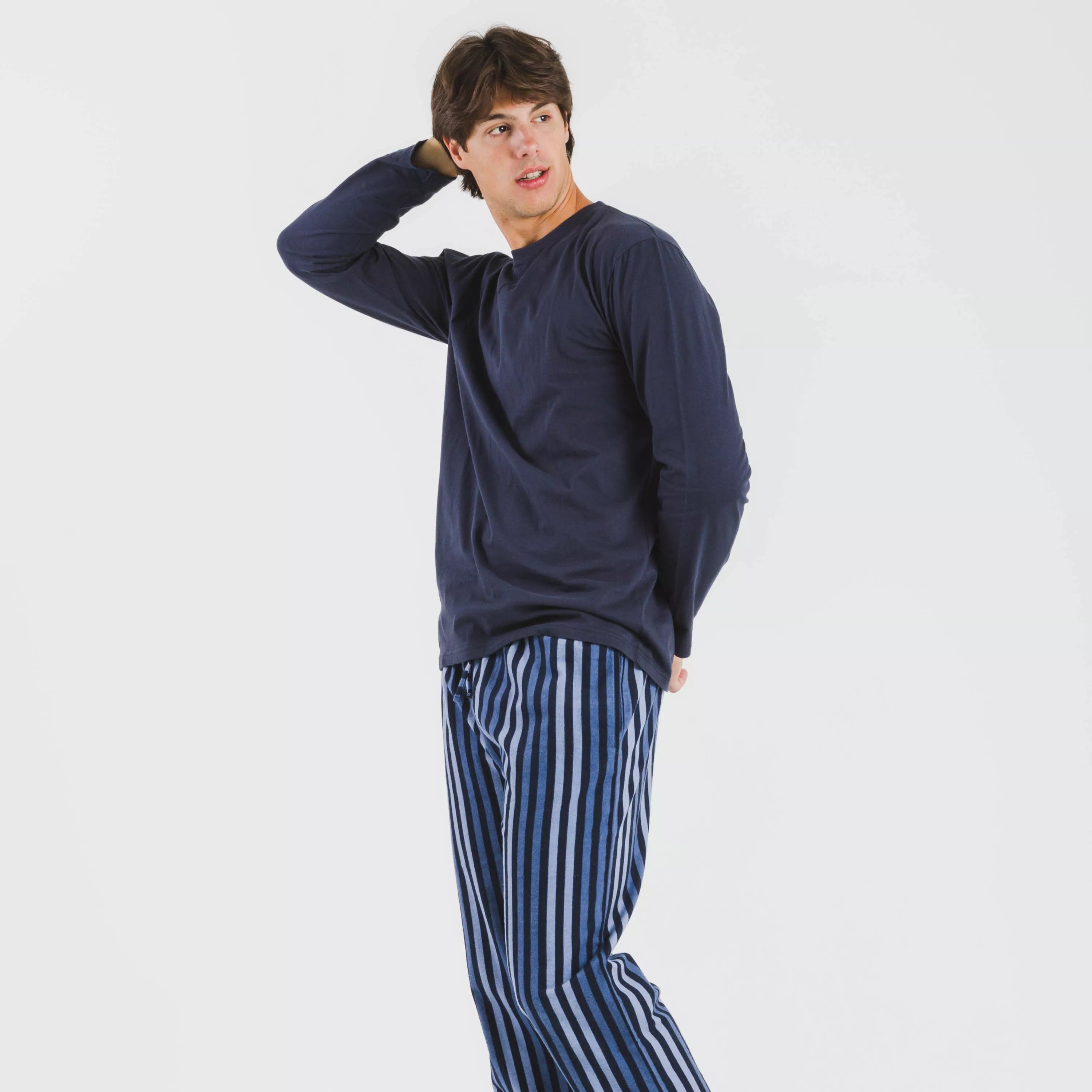 Pijama hombre franela Raya Vinicius azul
