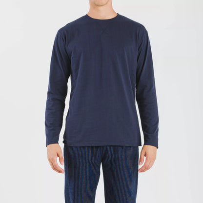 Pijama masculino de flanela listrado Derek azul marinho