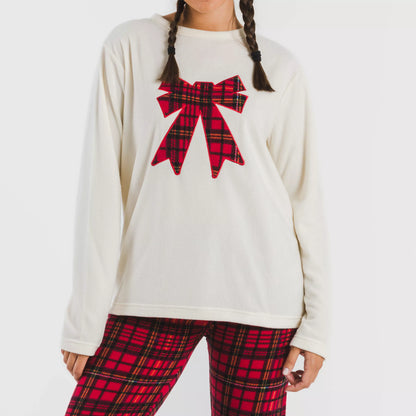 Pijama de lã polar com laço vermelho