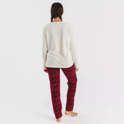 Pijama de lã polar com laço vermelho