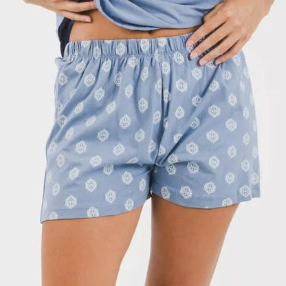 Pijama curto de algodão Garbo azul índigo