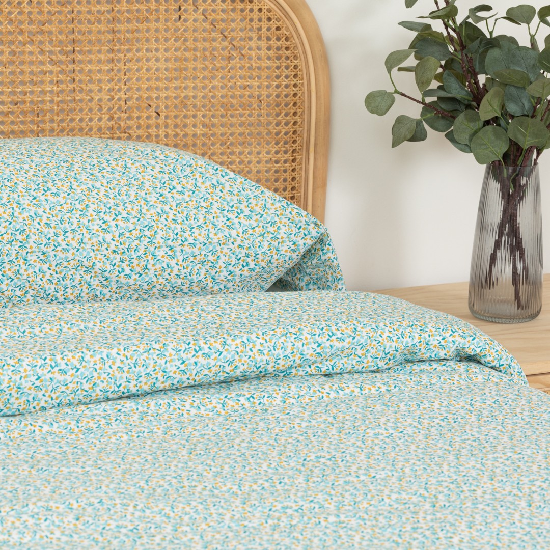 Funda nórdica algodón percal Uriva verde tiffany