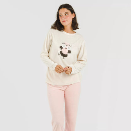 Pijama polar Buho cabeça rosa