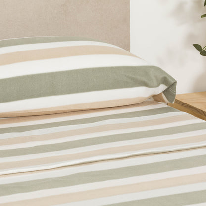 Pyrenees sheet set, Calcutta stripe, taupe - dry green