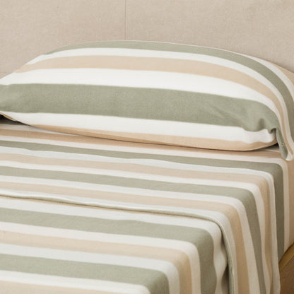 Pyrenees sheet set, Calcutta stripe, taupe - dry green