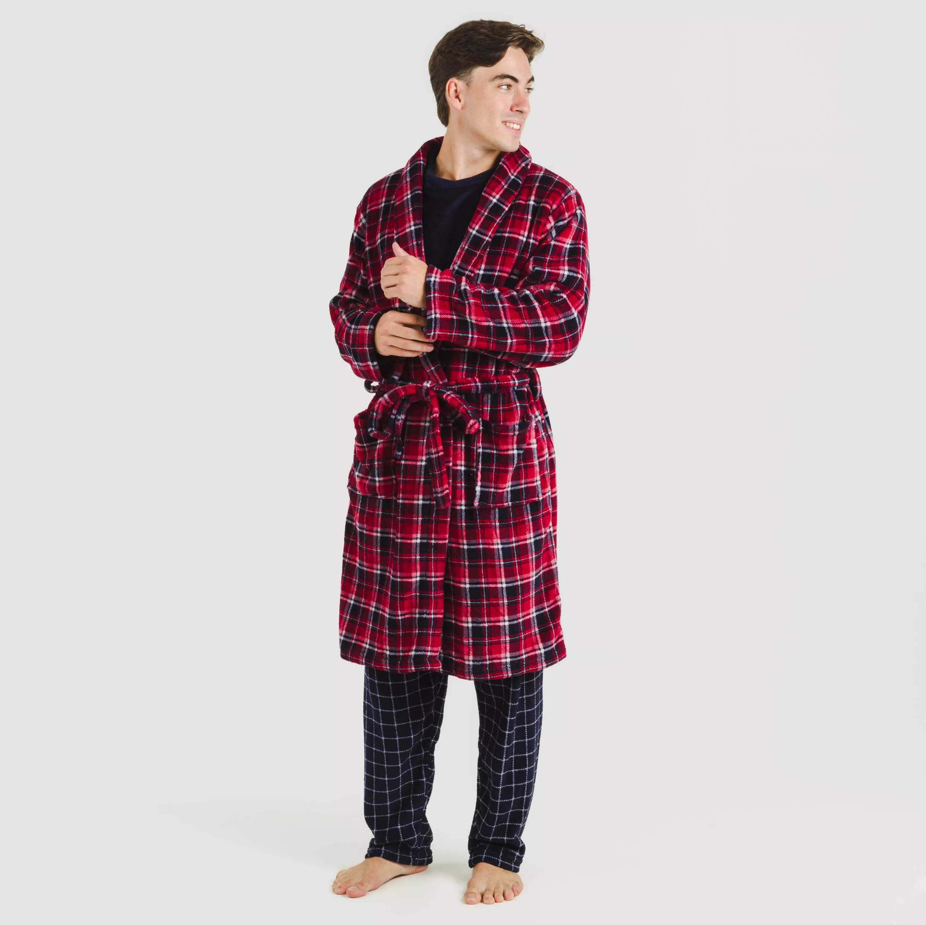 Roupão masculino coral Cocoro xadrez azul marinho