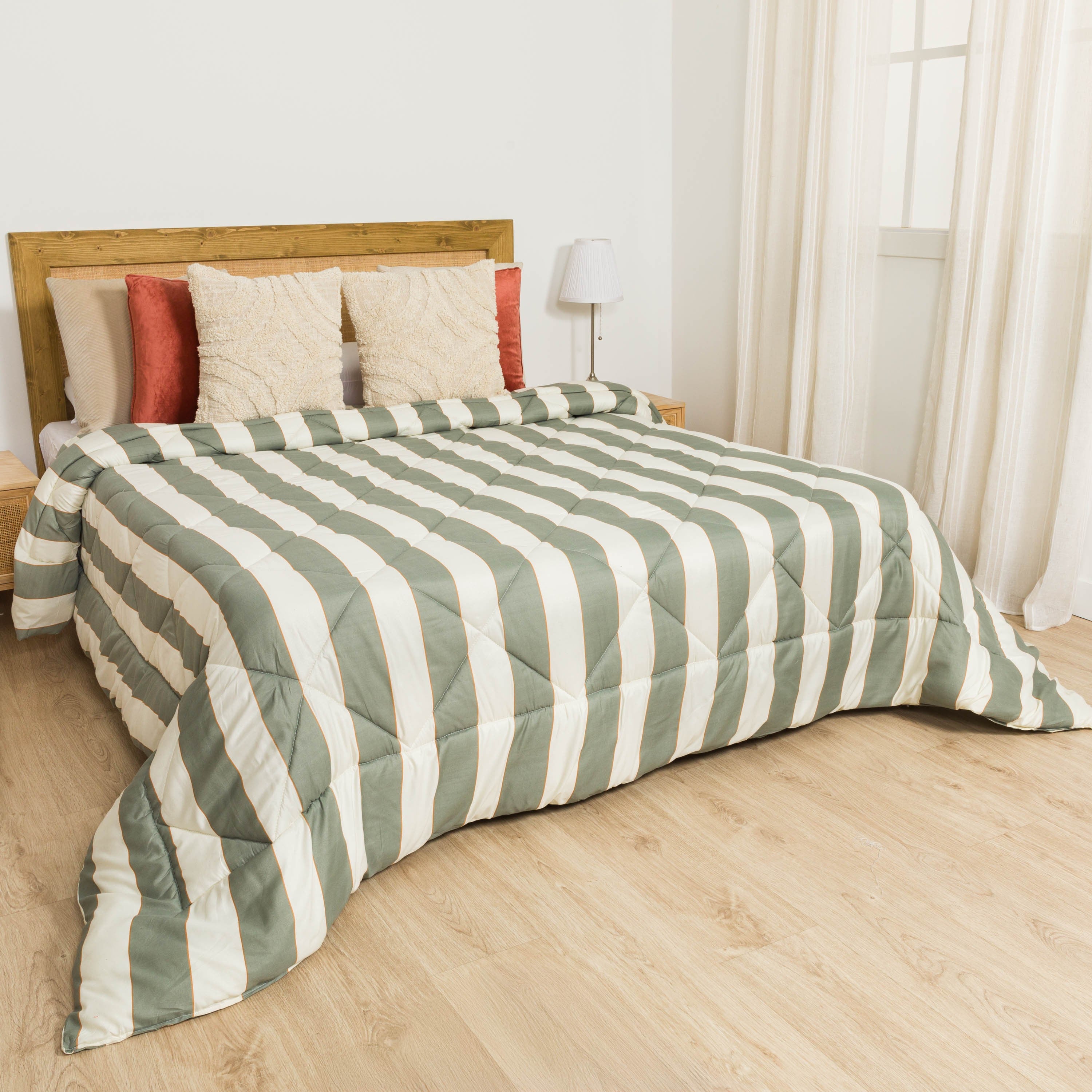 Edredón estampado Raya Marita verde seco