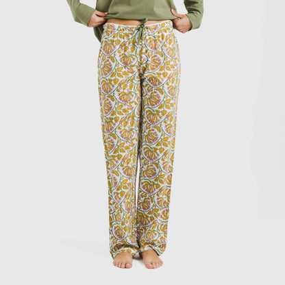 Pijama comprido de algodão verde Vênus para caça