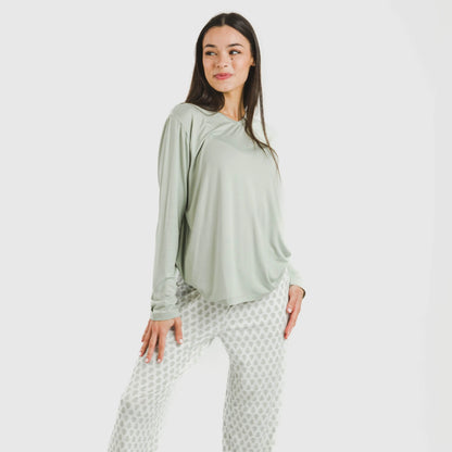Pijama feminino longo e macio, estilo remo verde
