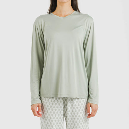 Pijama feminino longo e macio, estilo remo verde