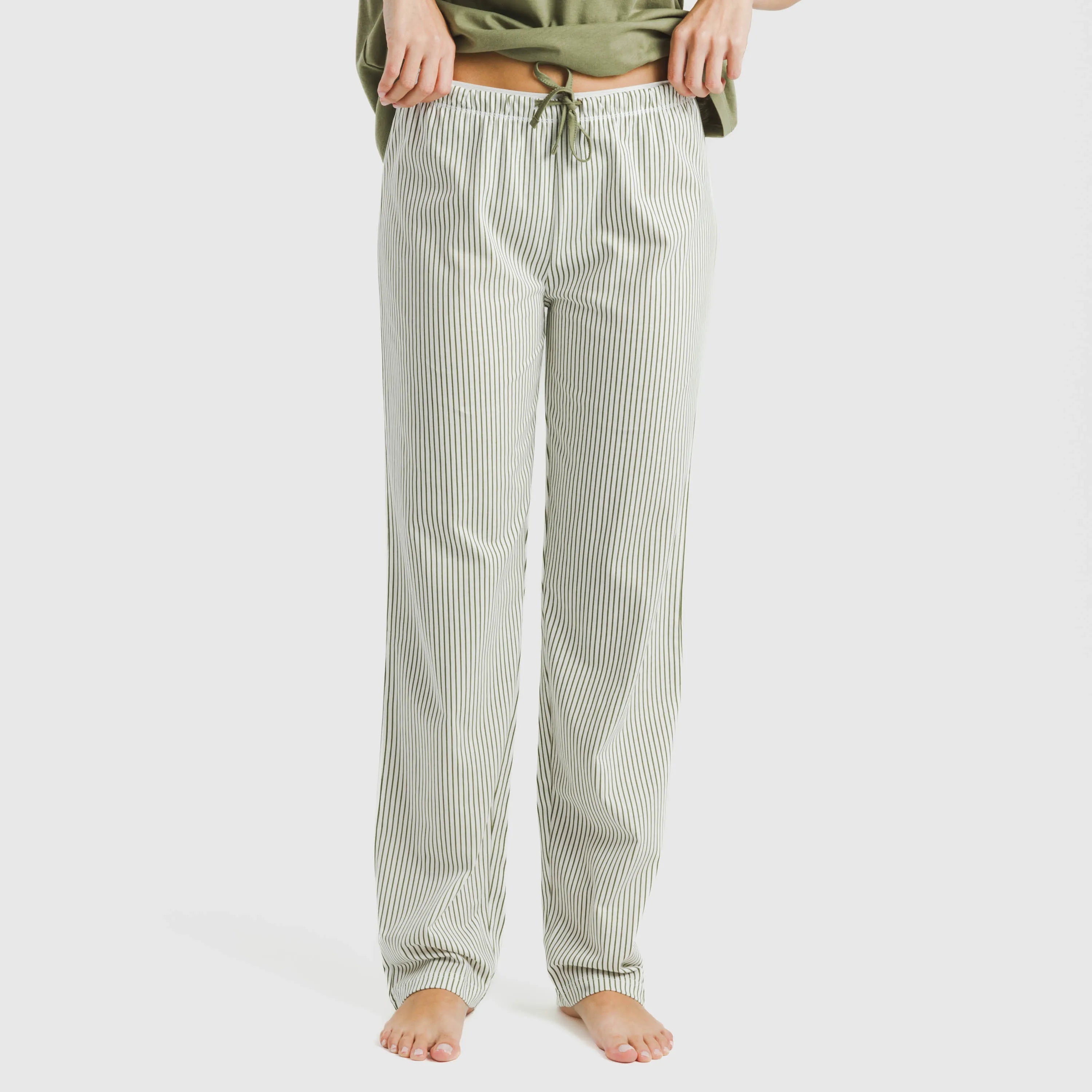 Pijama largo algodón mujer manga fluida Raya Mozarabe verde