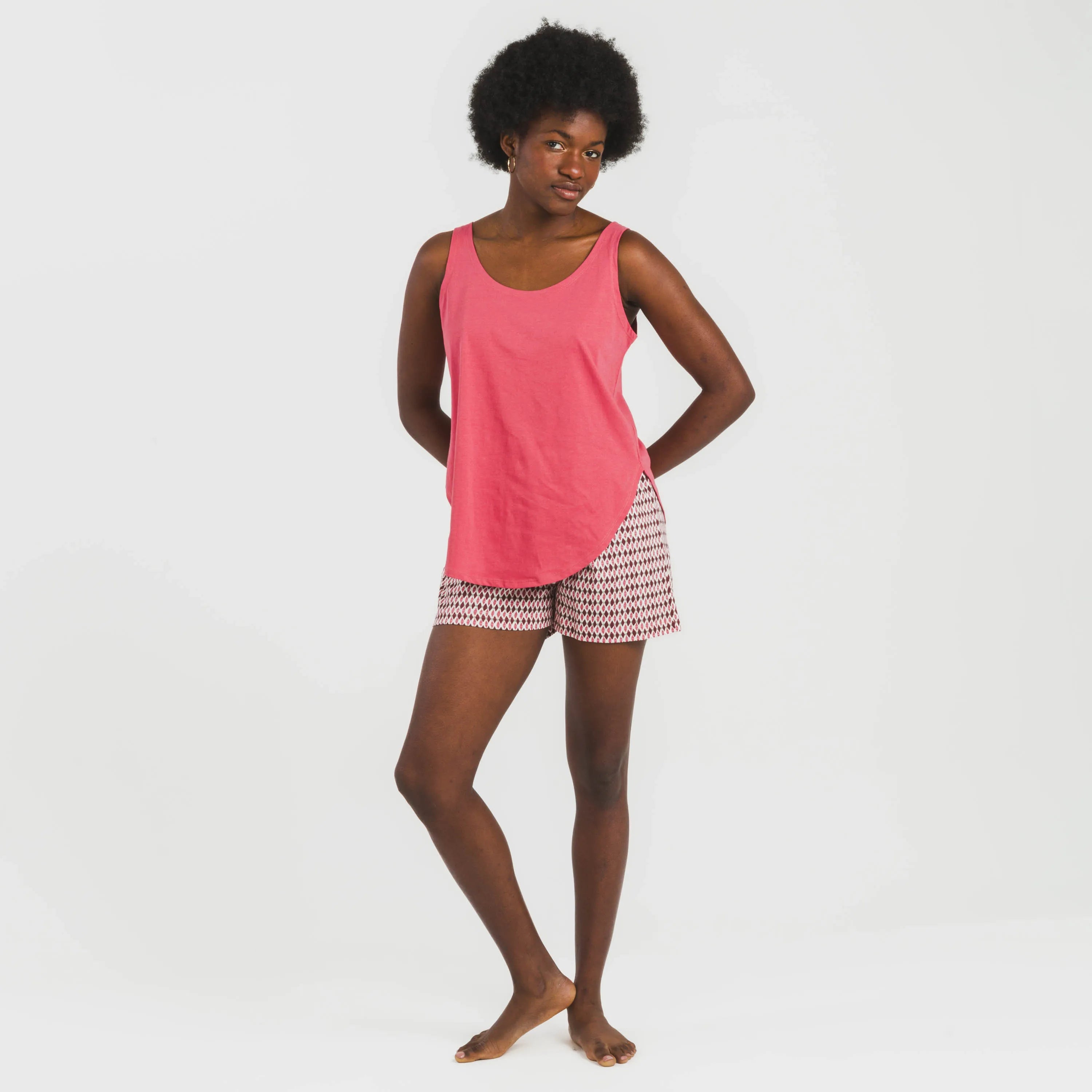 Pijama curto de algodão rosa Jannat