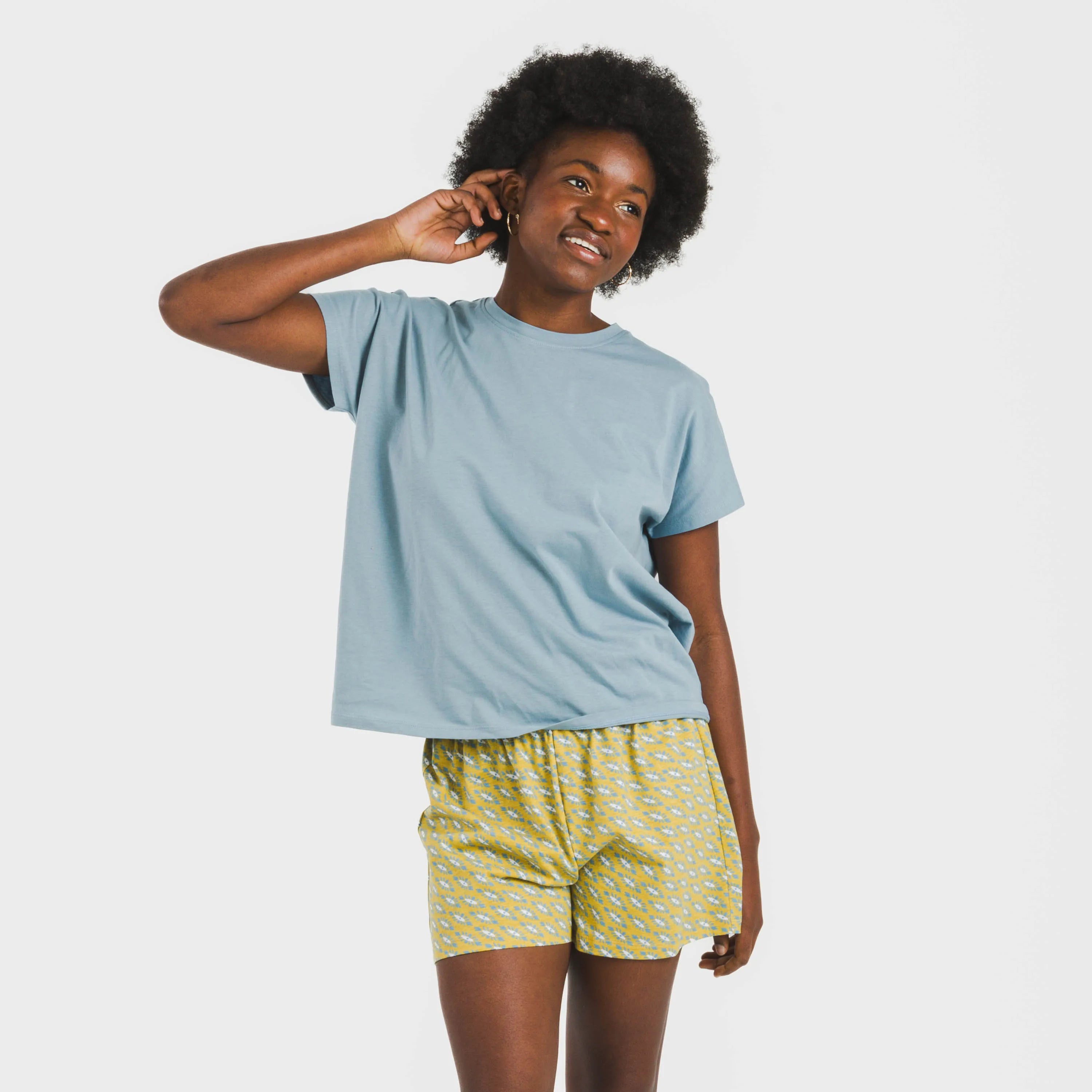 Pijama corto manga fluida algodón mujer Sisena agua marina