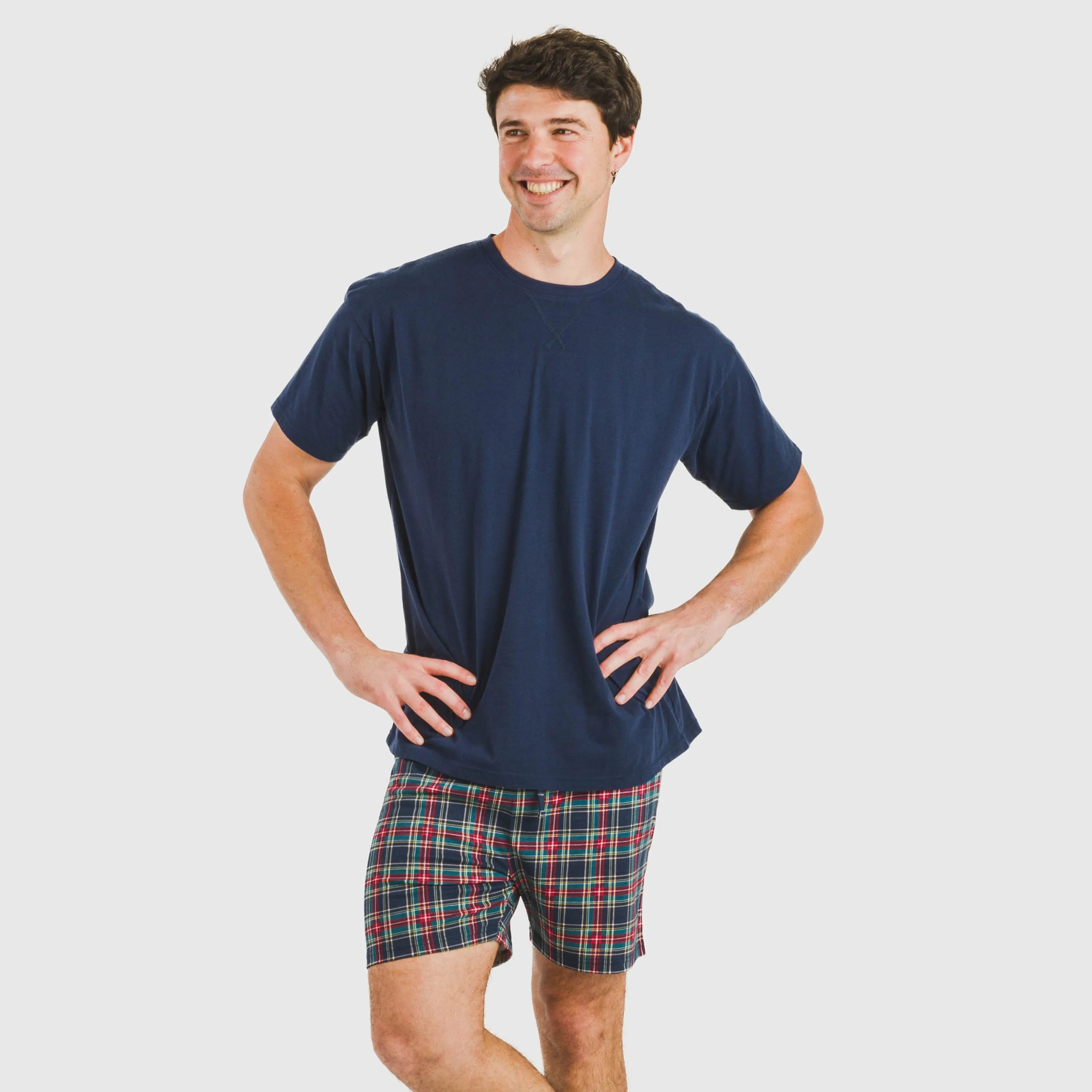 Pijama corto algodón hombre Cuadro Cefiro azul