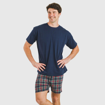 Pijama corto algodón hombre Cuadro Cefiro azul