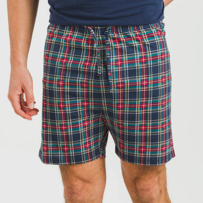 Pijama corto algodón hombre Cuadro Cefiro azul