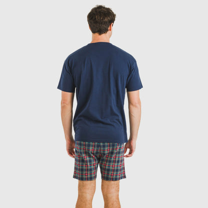 Pijama corto algodón hombre Cuadro Cefiro azul