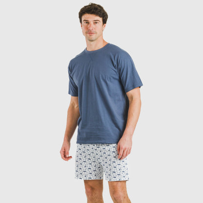Pijama corto algodón hombre Saachi azul