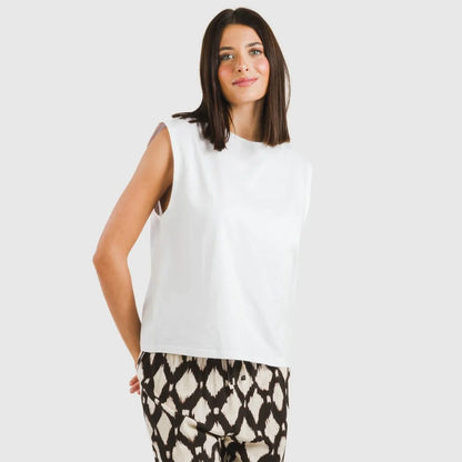 Maglia a canotta in cotone da donna tinta unita