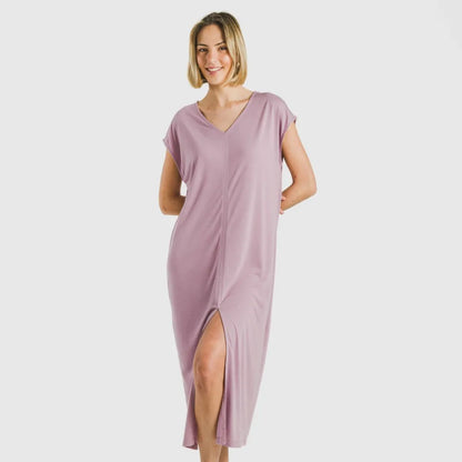 Vestido largo manga fluida viscosa liso