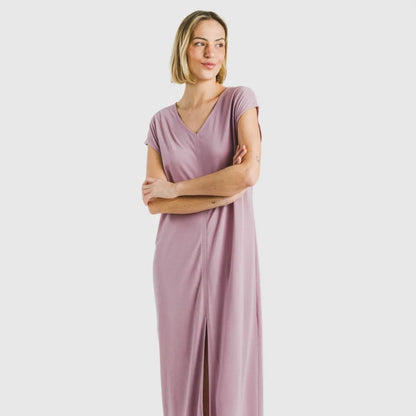 Vestido largo manga fluida viscosa liso