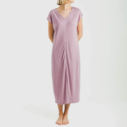 Vestido largo manga fluida viscosa liso