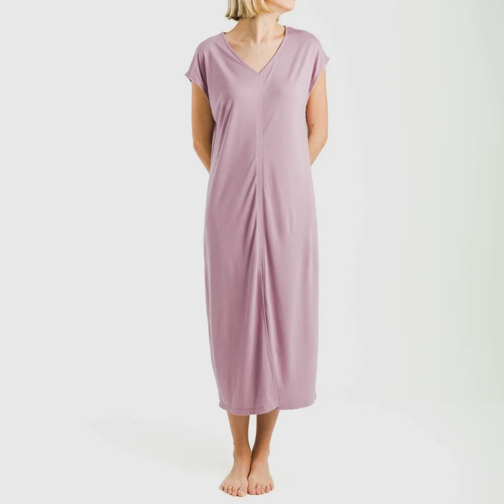 Vestido largo manga fluida viscosa liso