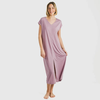 Vestido largo manga fluida viscosa liso