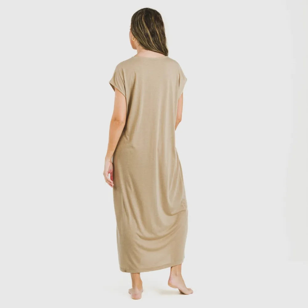 Vestido largo manga fluida viscosa liso