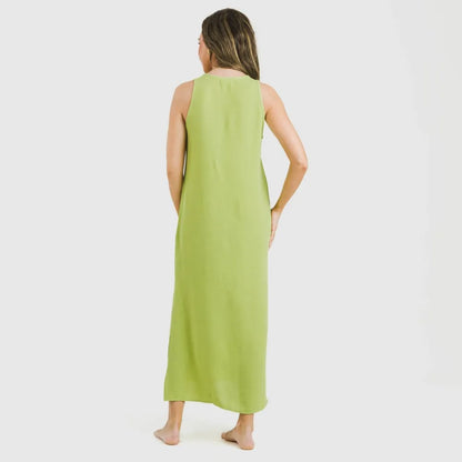 Vestito lungo con spalline in bambula a tinta unita