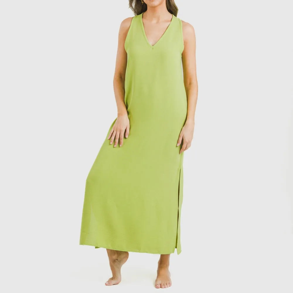 Vestito lungo con spalline in bambula a tinta unita
