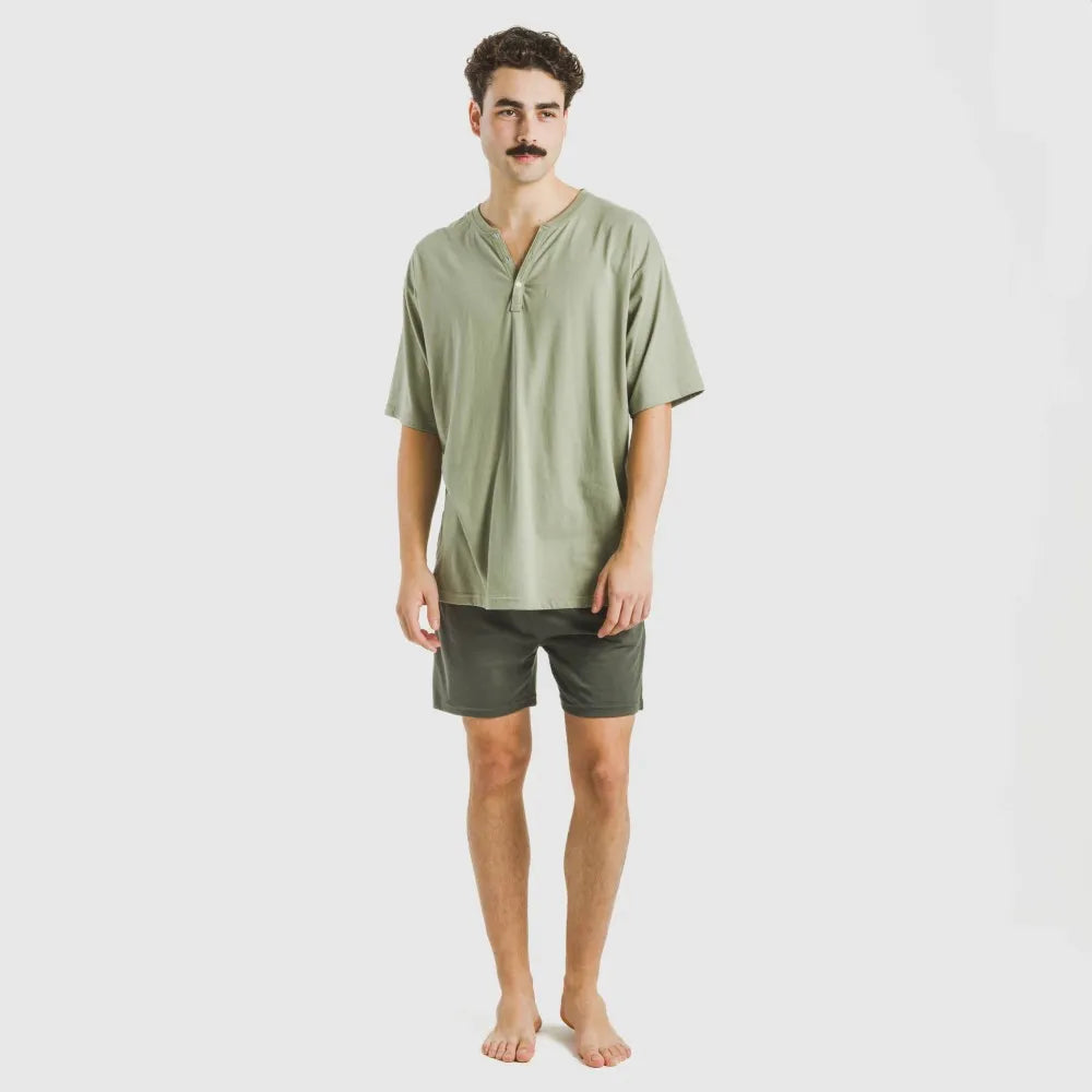 Pijama corto hombre con botones verde claro - verde oscuro