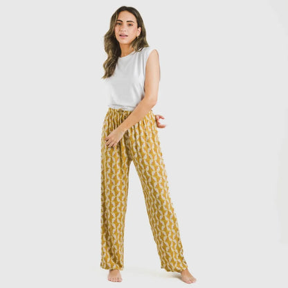 Calças viscosa Calsita mostarda