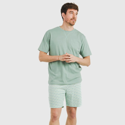 Pijama curto masculino de algodão, verde Olympus francês