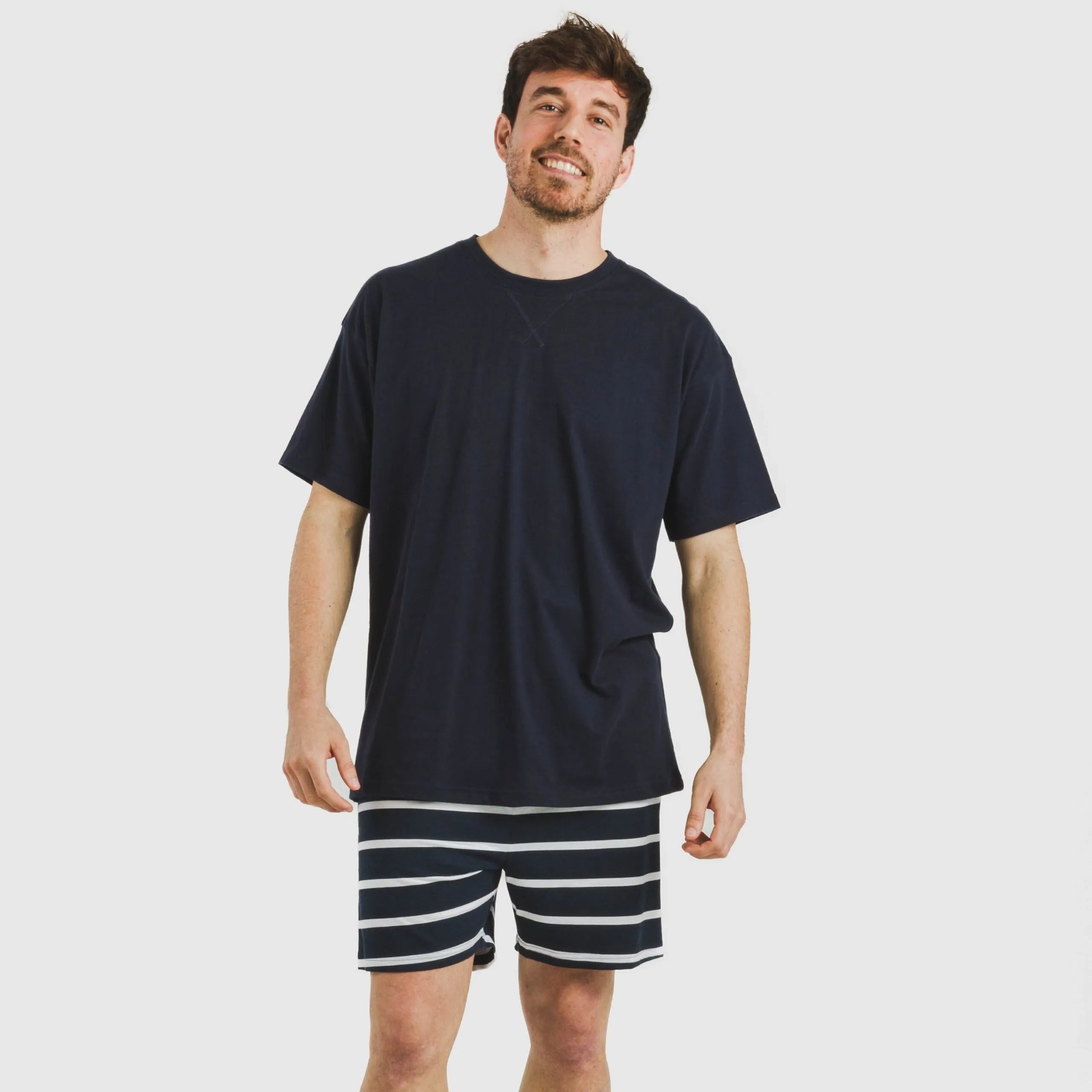 Pijama corto algodón hombre Raya Sailor azul marino
