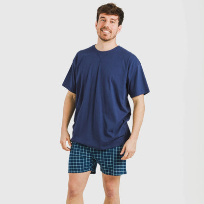 Pijama corto algodón hombre Cuadro Edesia azul