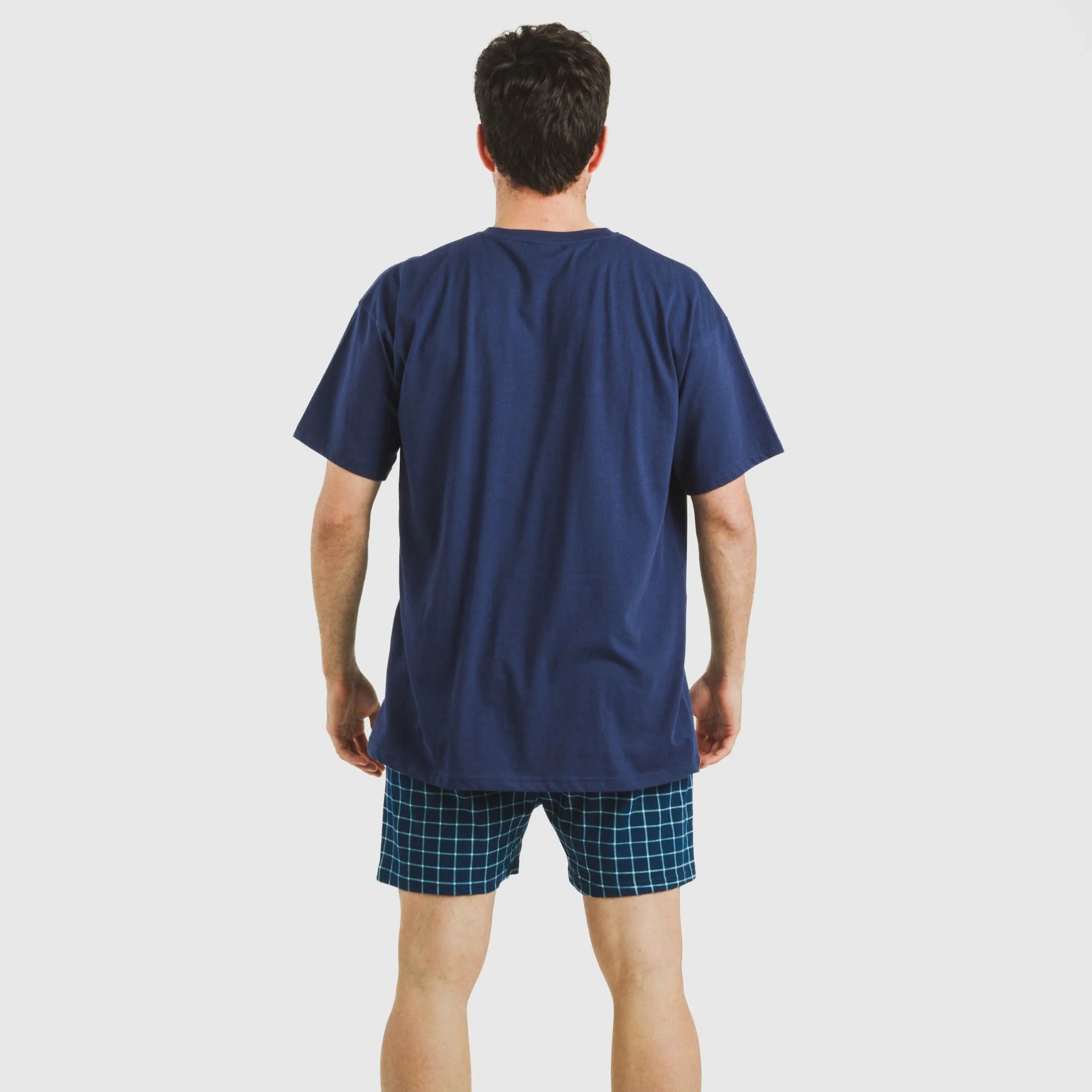 Pijama corto algodón hombre Cuadro Edesia azul