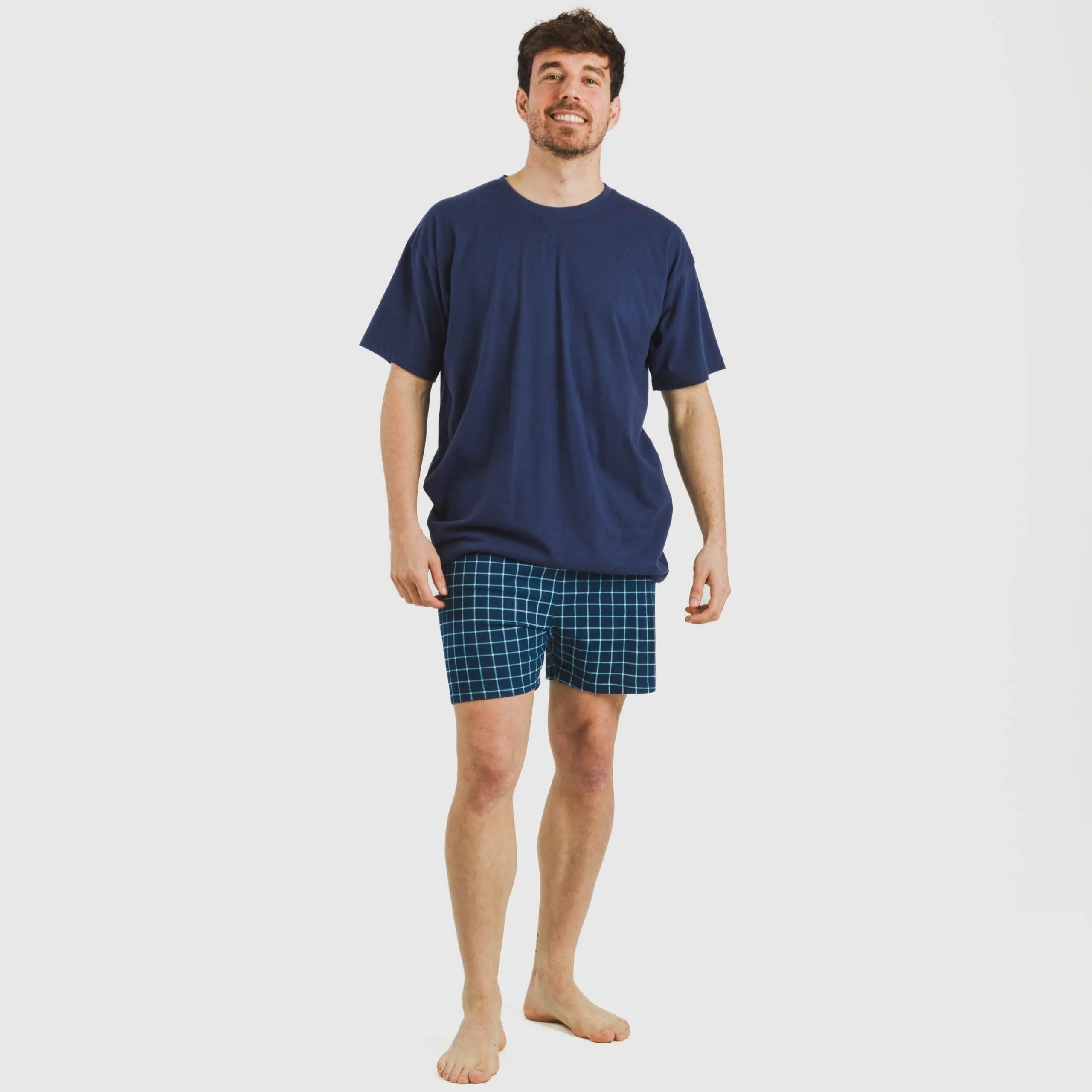 Pijama corto algodón hombre Cuadro Edesia azul